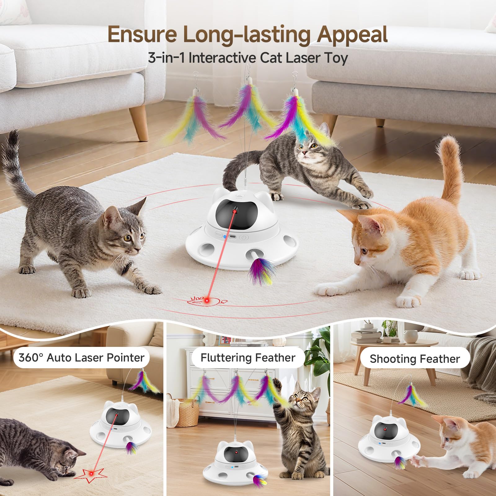 DOLOEDY cat laser toy 360° laser pattern promotes chasing and exercise.