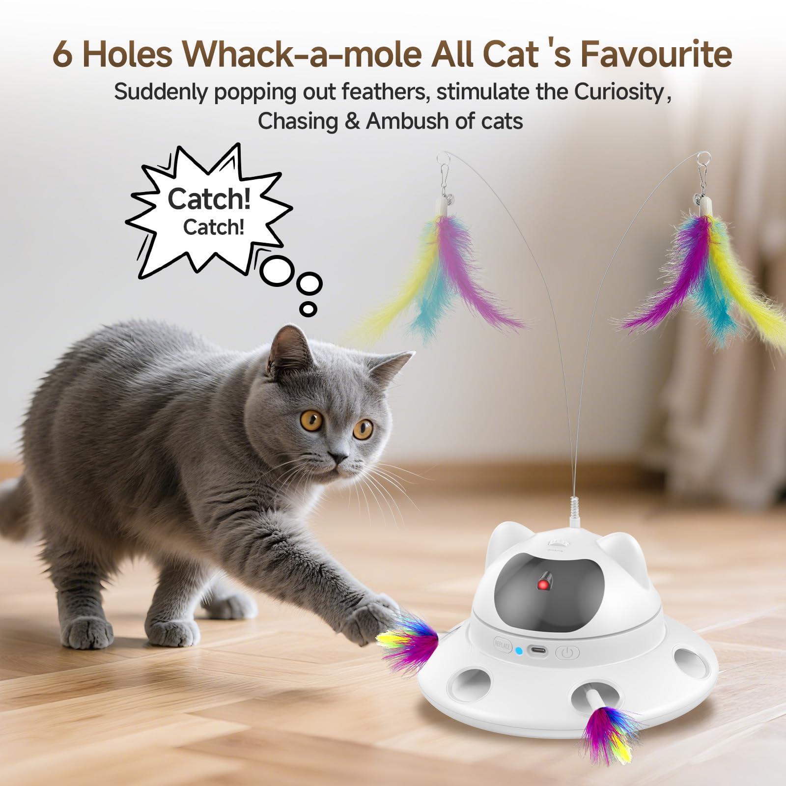 DOLOEDY cat laser toy USB rechargeable 1200mAh for long play.