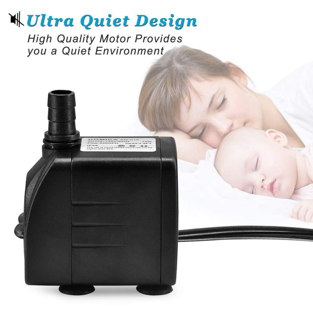 DOMICA 220GPH flow adjustment knob shown for customizable fountain flow