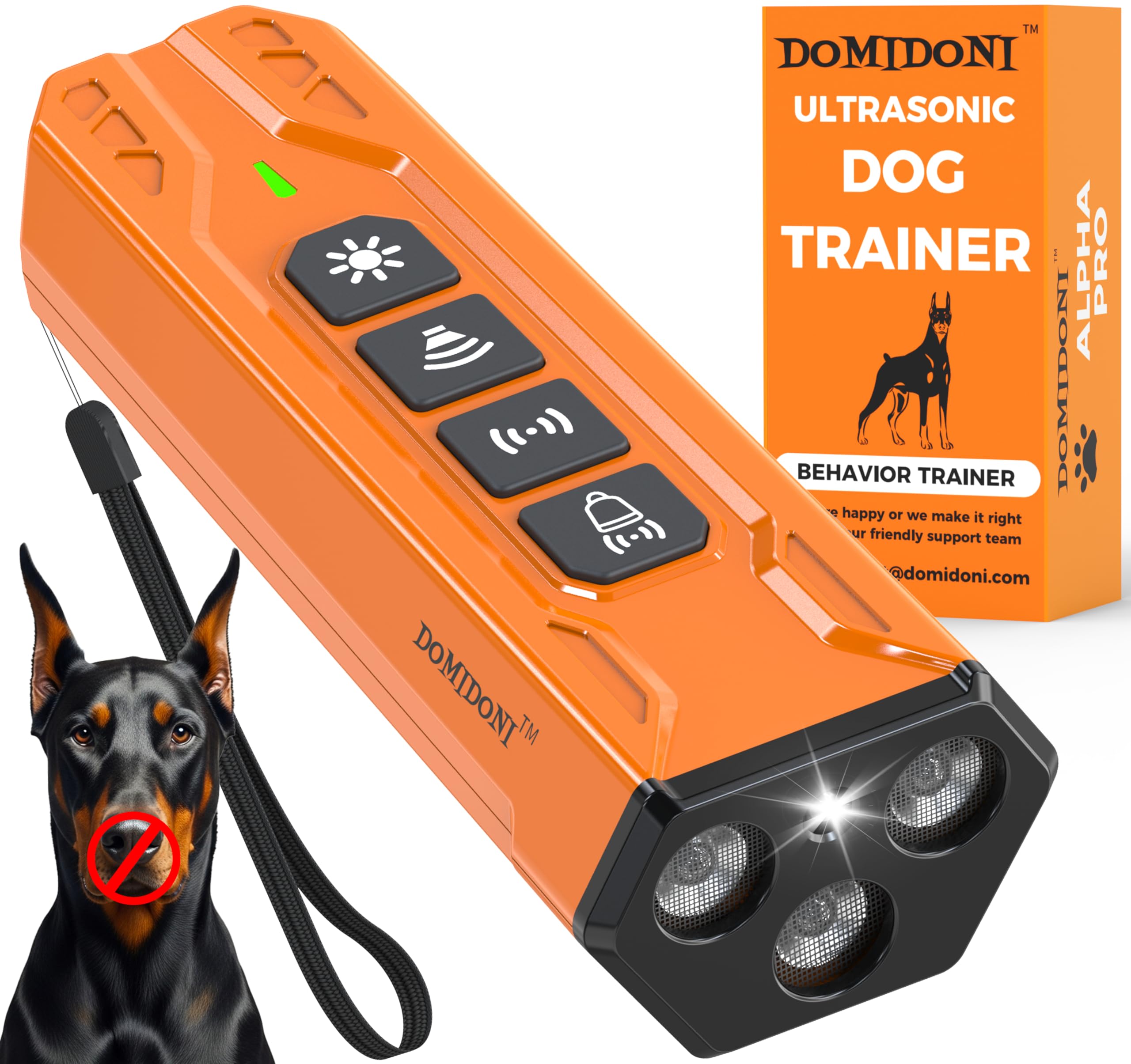 DomiDoni Alpha Pro front view: compact size ideal for indoor deterrent use