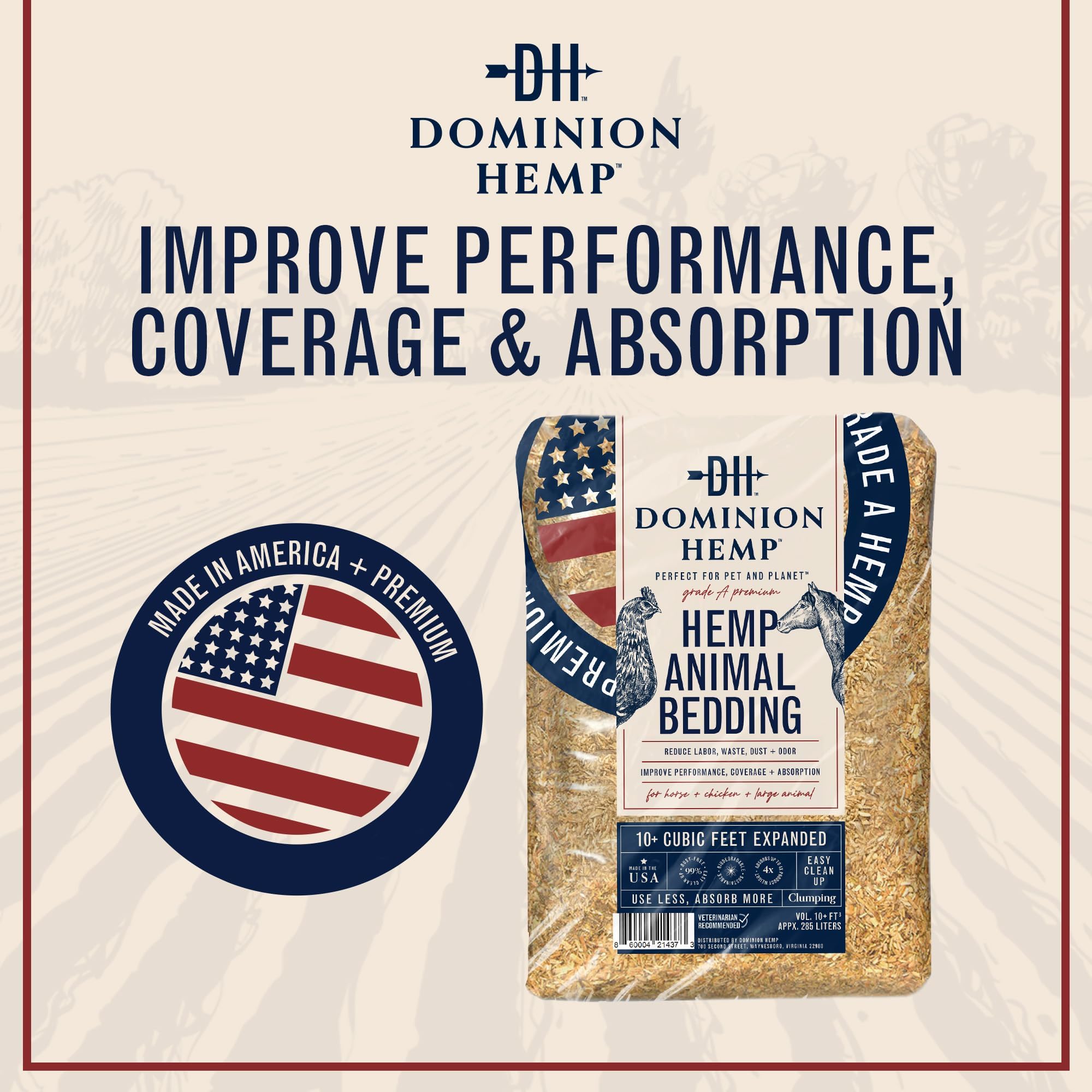 Dominion Hemp Bedding simplifies cleanup and refill in coops.