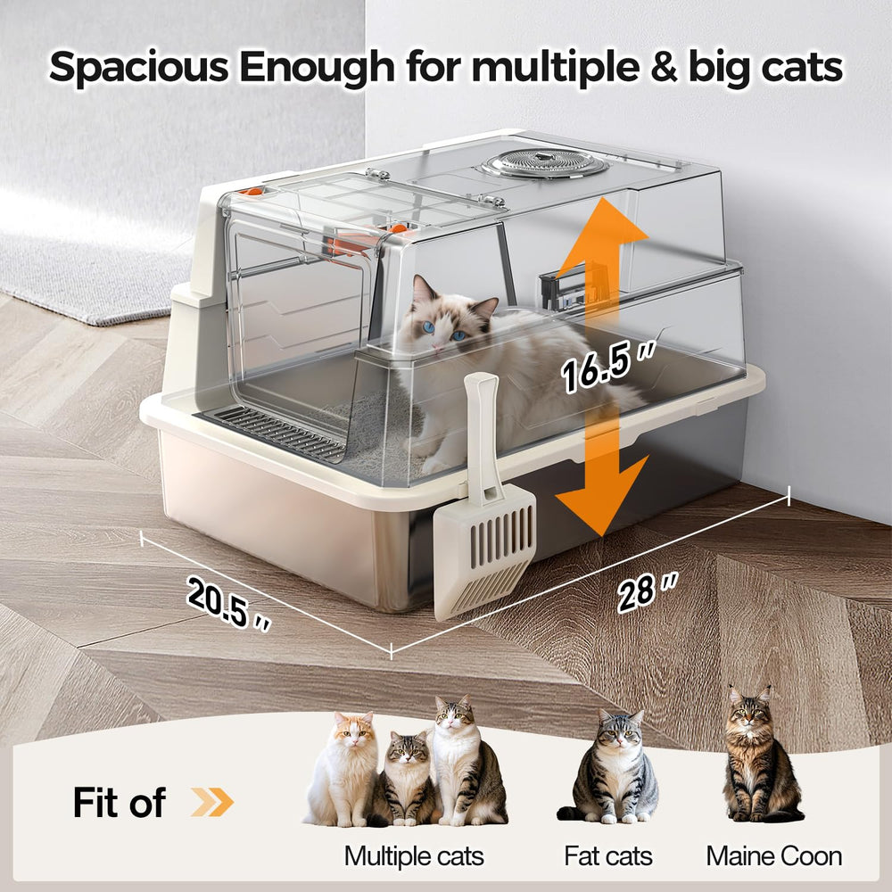 Donlinno XXXL stainless steel litter box shows wide entry for easy access by large cats.