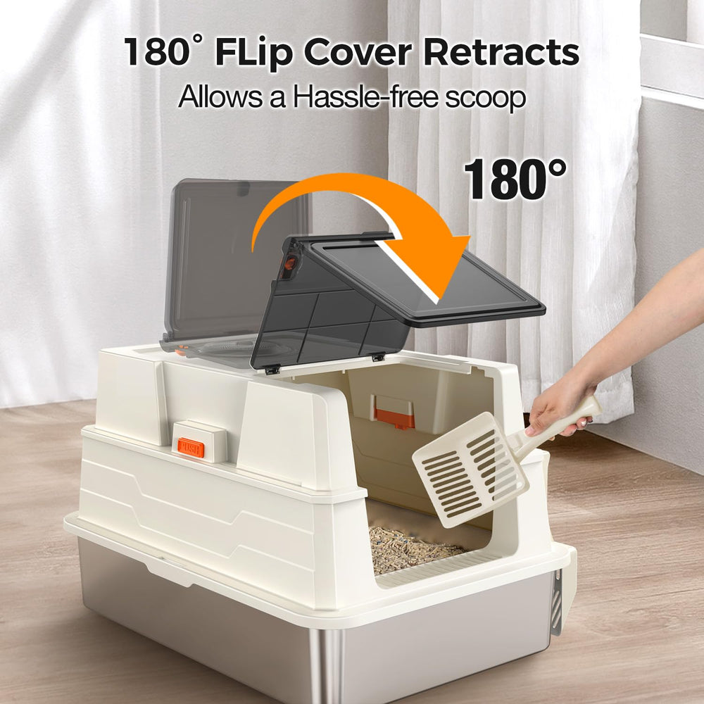 Donlinno XXXL stainless box walls provide privacy and reduced litter scatter.