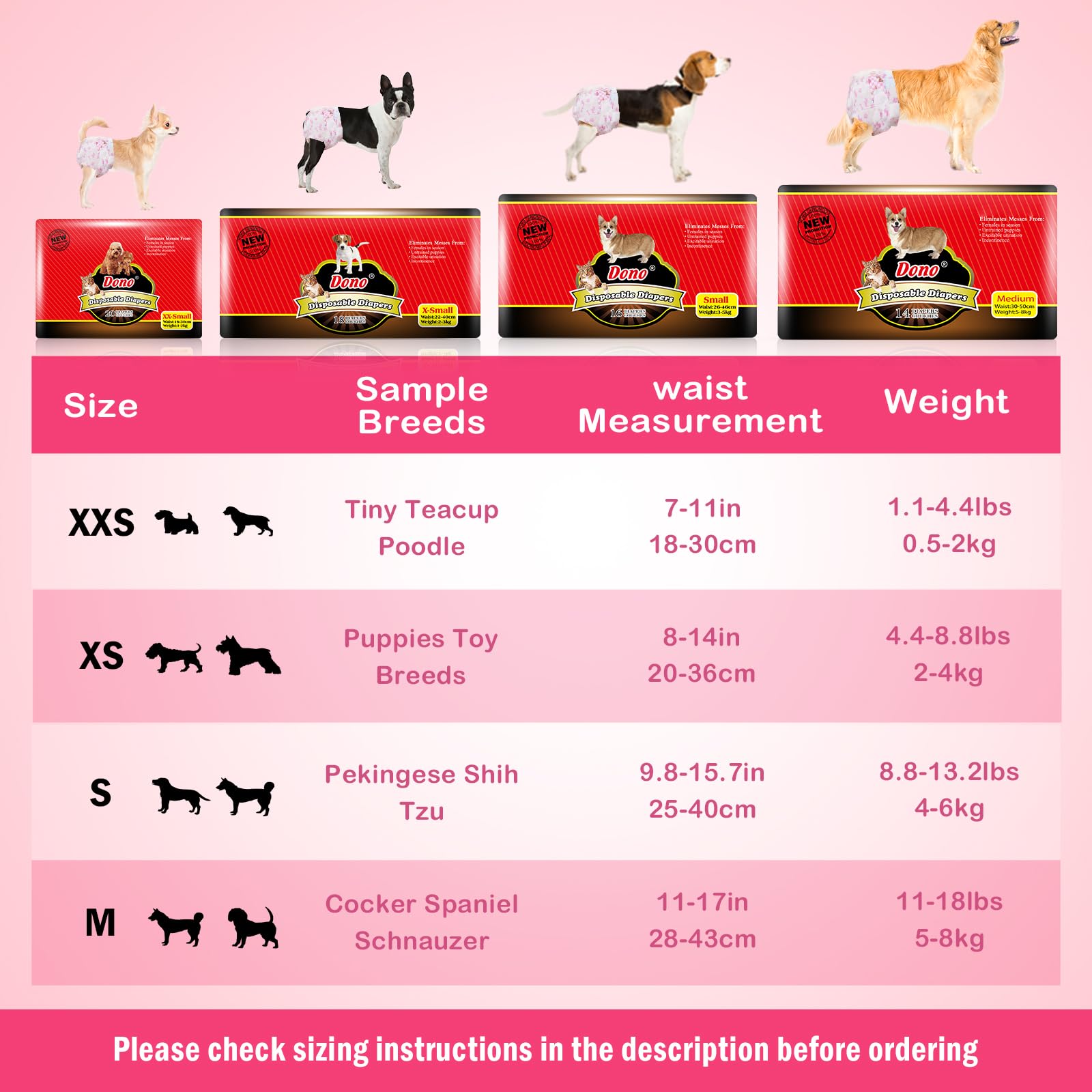 Dono pink XXS diapers shown for in-heat or recovery needs