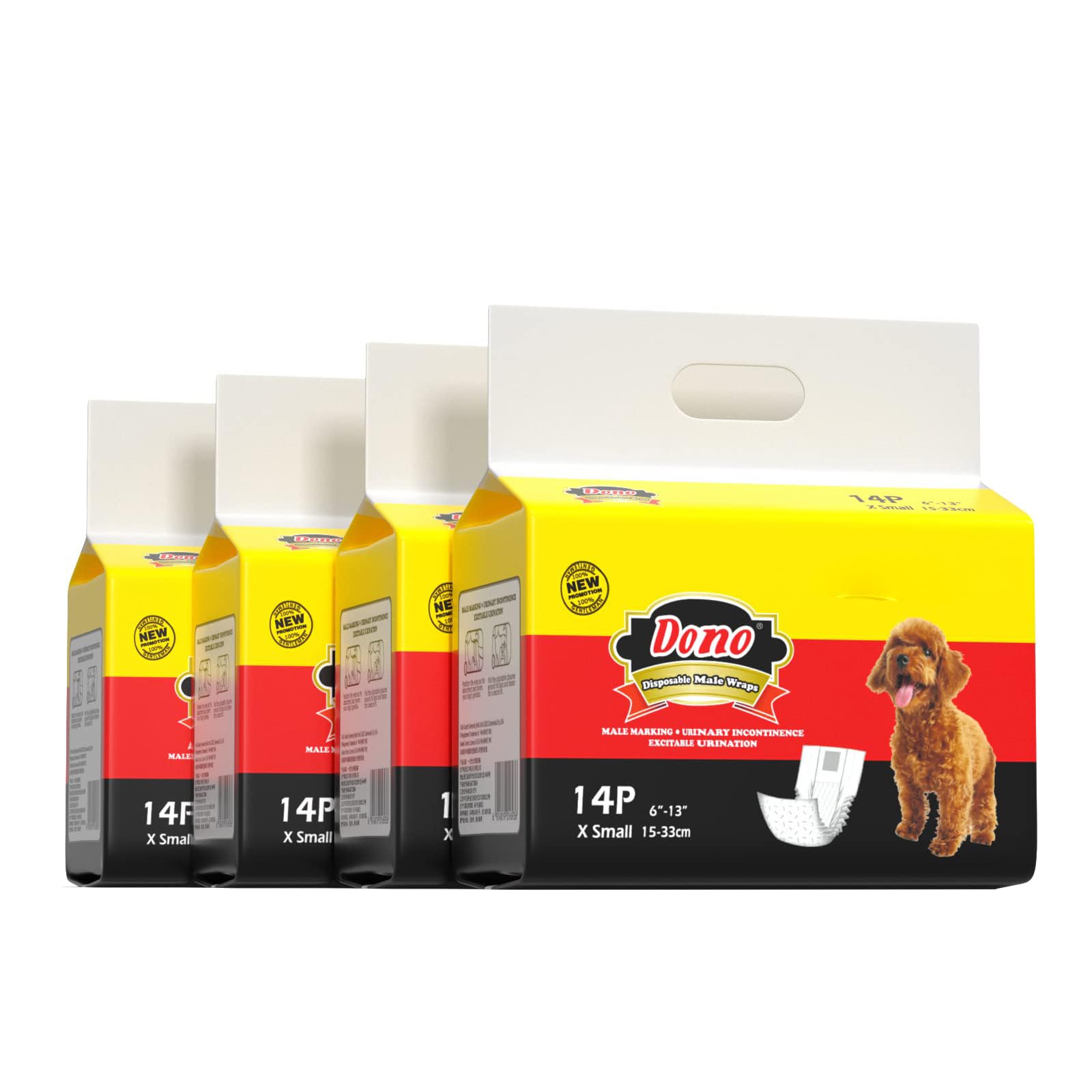 Dono disposable male dog diapers with wetness indicator showing color change after urination