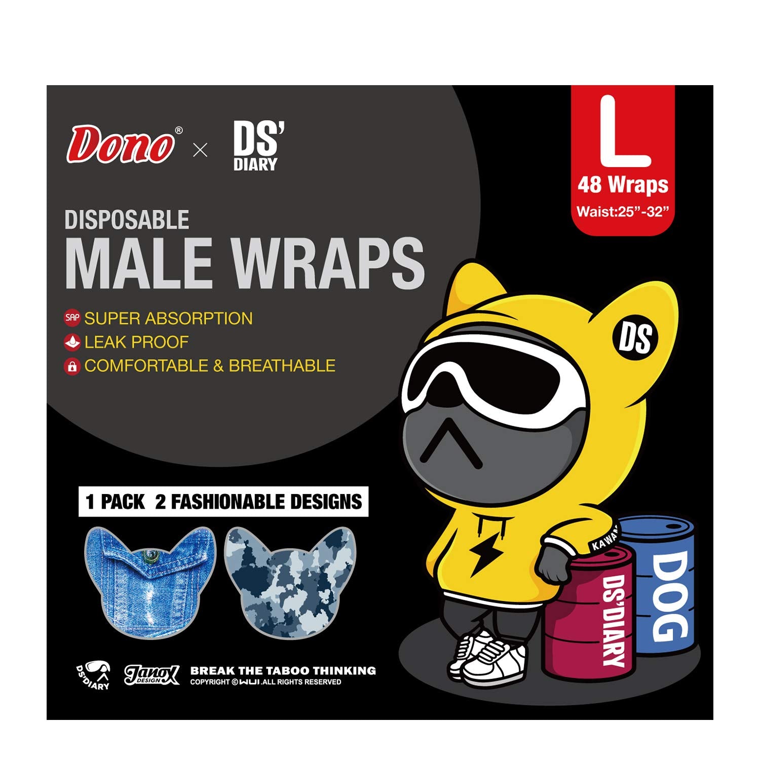 Dono Dog Diapers 48-count pack for convenient home or travel use