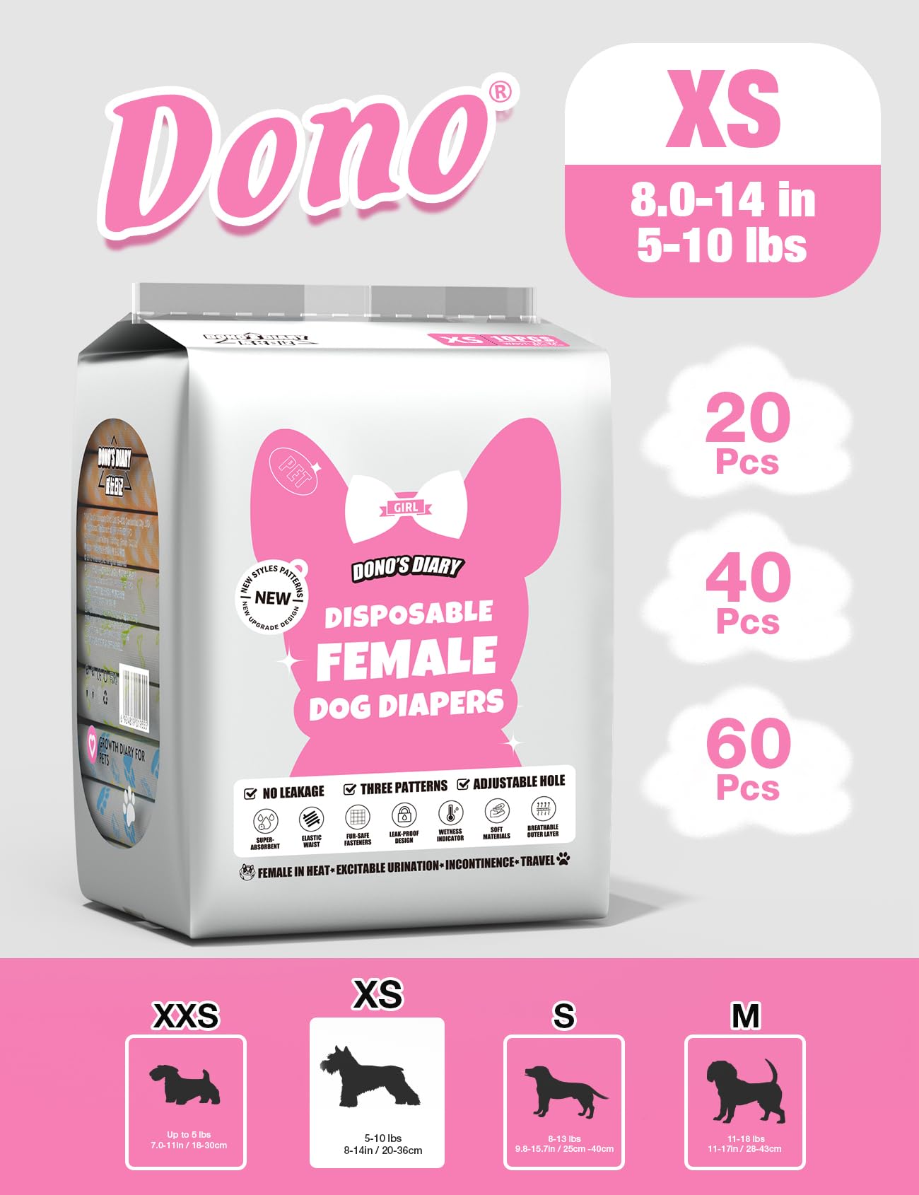Dono diaper with adjustable fasteners ensures a snug fit.