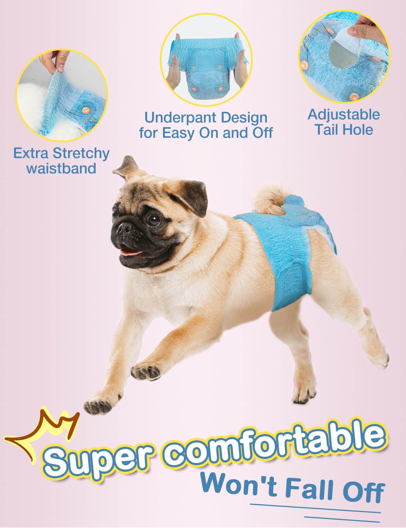 Dono dog diapers with 2-inch leak edge keeps moisture contained.
