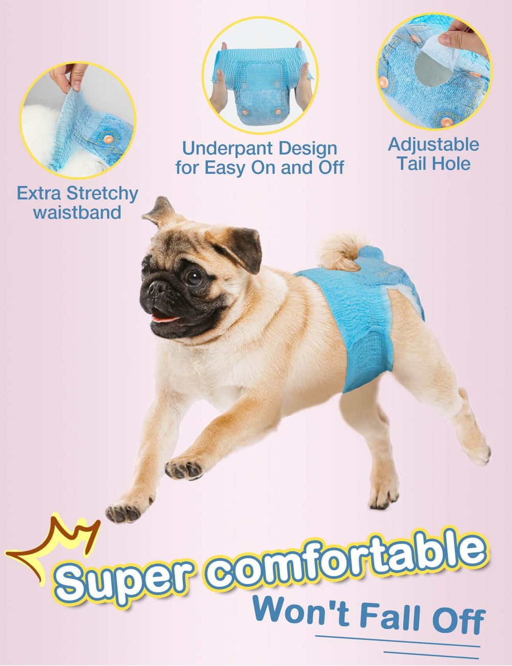 Dono dog diapers with 2-inch leak edge keeps moisture contained.