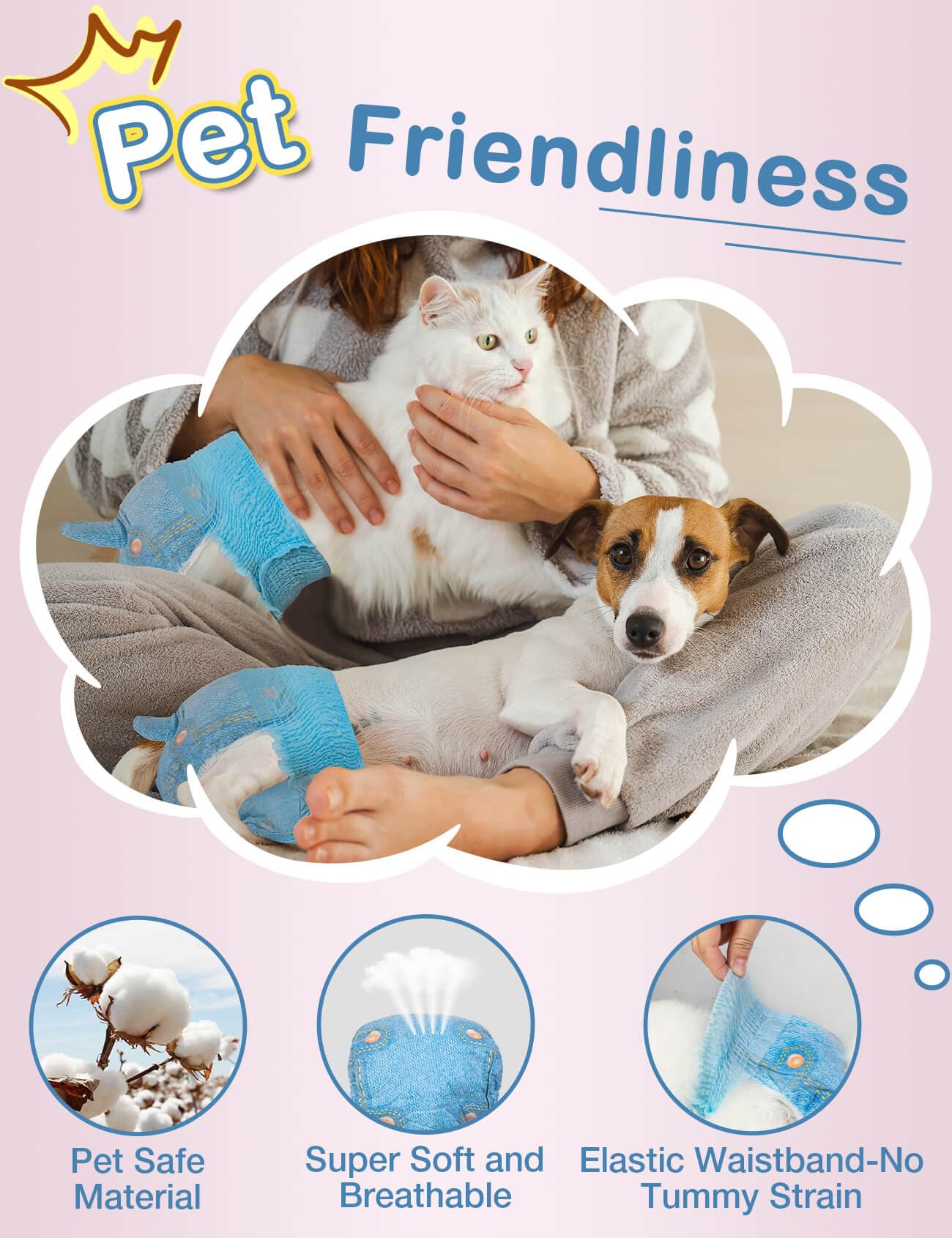 Dono dog diapers breathable tail-hole fabric offers comfort during long wear.