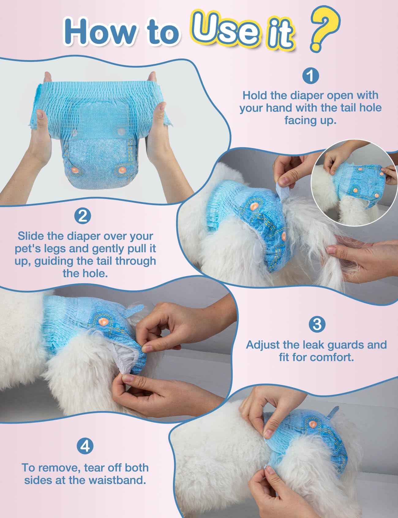 Dono dog diapers tear-off seams enable quick, stress-free changes.