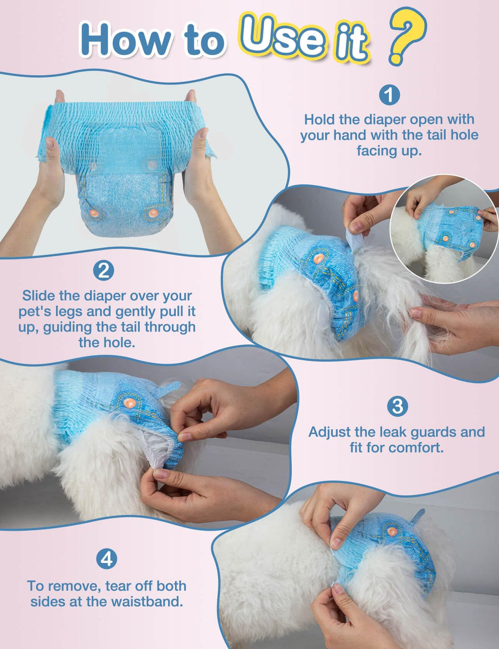 Dono dog diapers tear-off seams enable quick, stress-free changes.