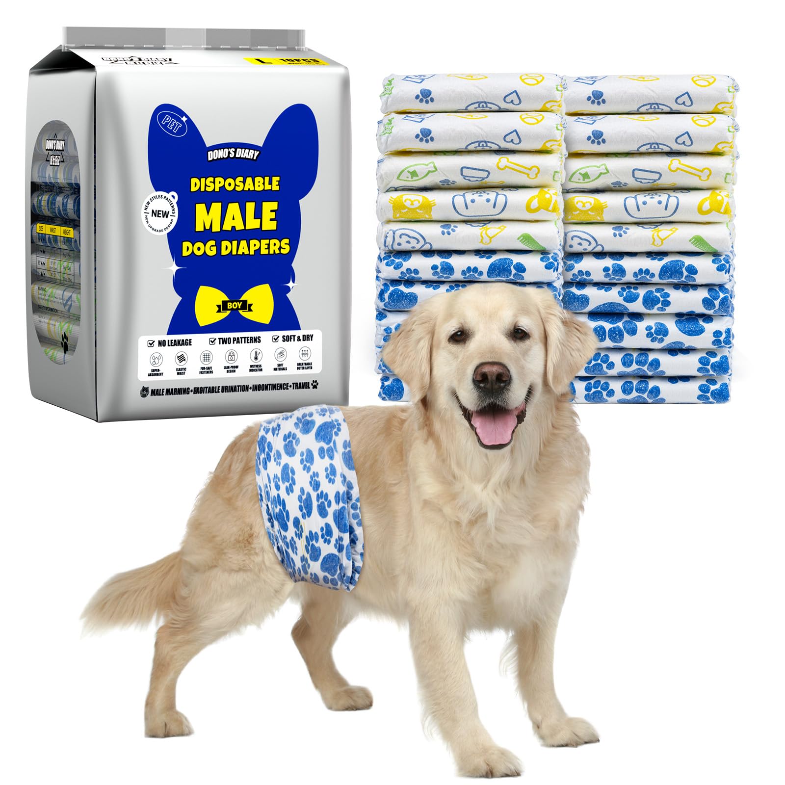 Dono Male Dog Diapers 60ct with ultra-absorbent core for reliable protection indoors