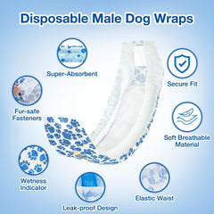 Dono male wraps with fur-safe fasteners enable quick, fur-friendly changes.