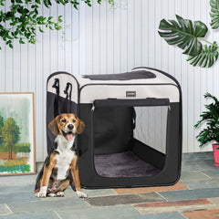 DONORO pop-up kennel folded flat for storage and portability