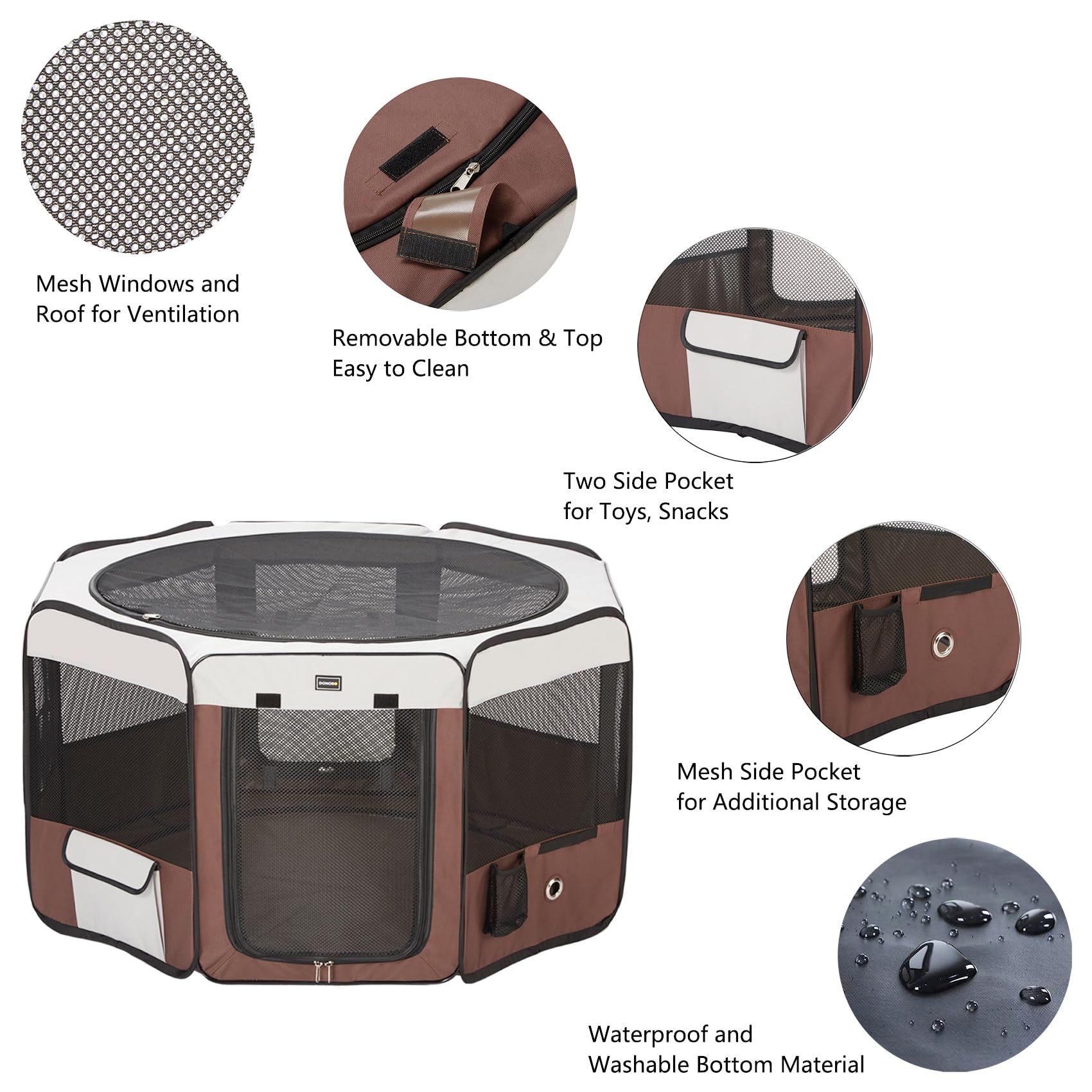 The DONORO dog playpen offers a 30-inch height for comfortable space for medium to large dogs.