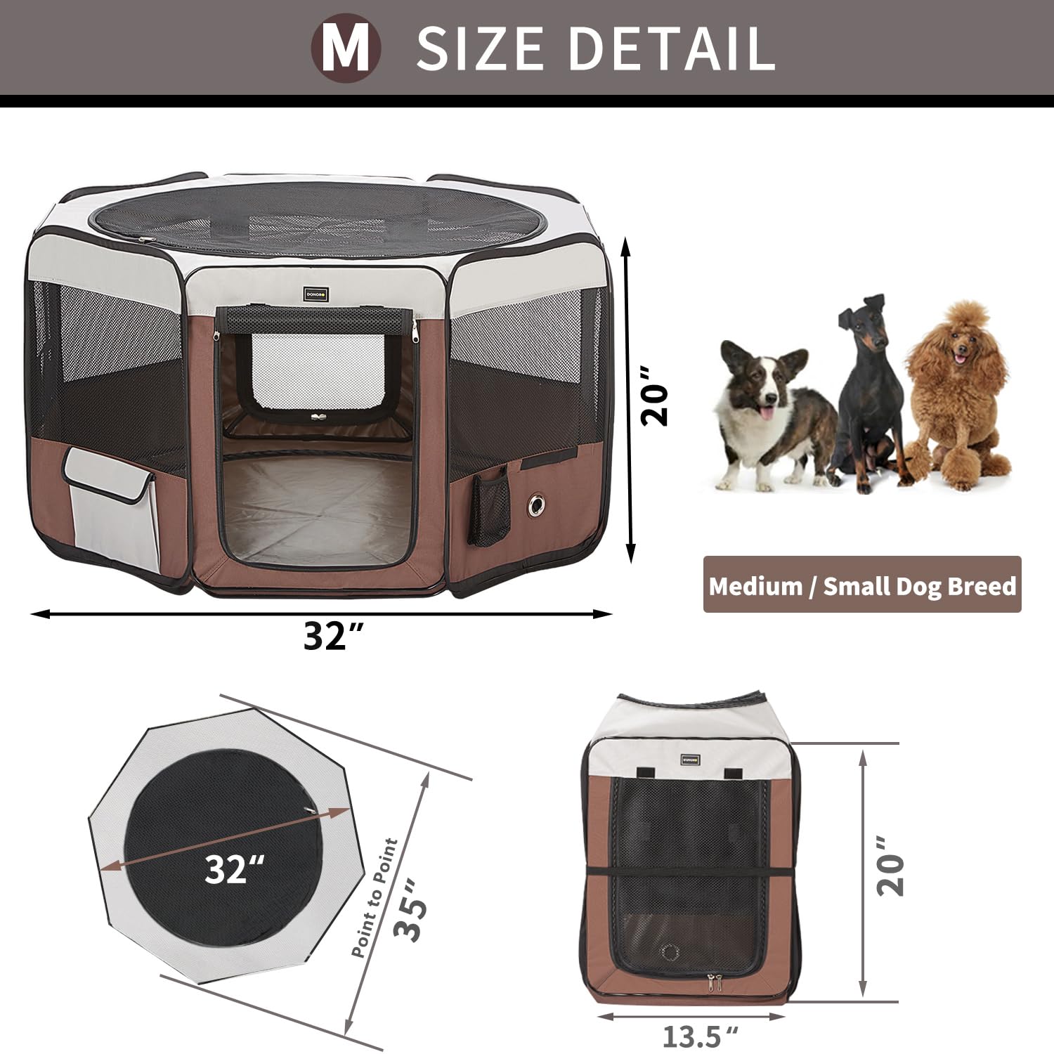 DONORO dog playpen removable top and bottom for easy cleaning