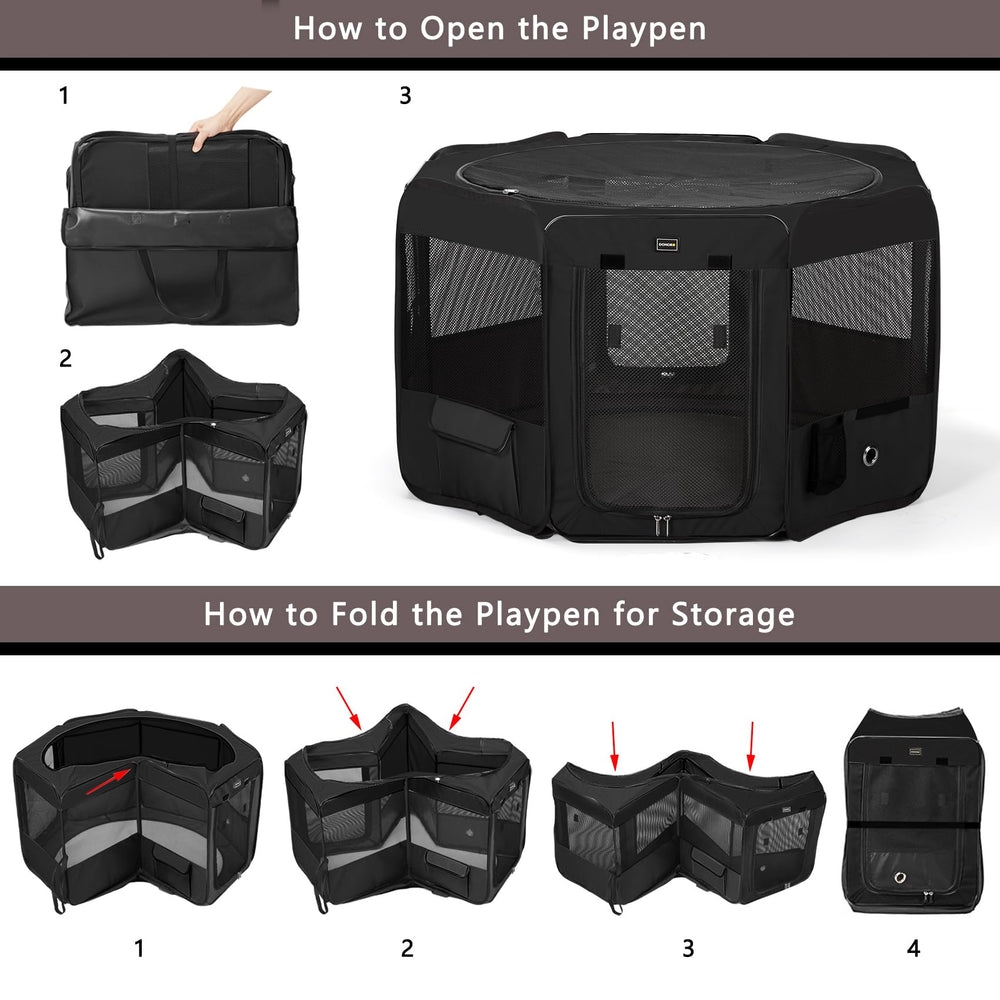 DONORO Dog Playpen with removable top and bottom for flexible use.