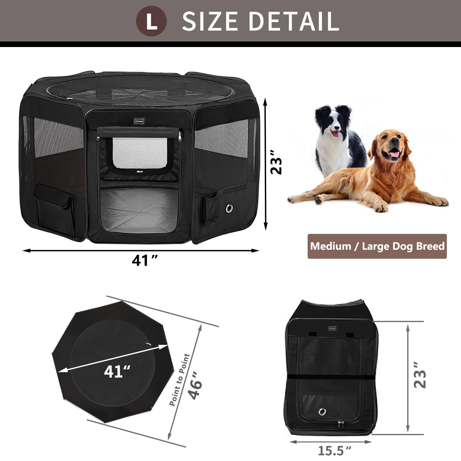 DONORO Dog Playpen uses water-resistant fabric for outdoor reliability.