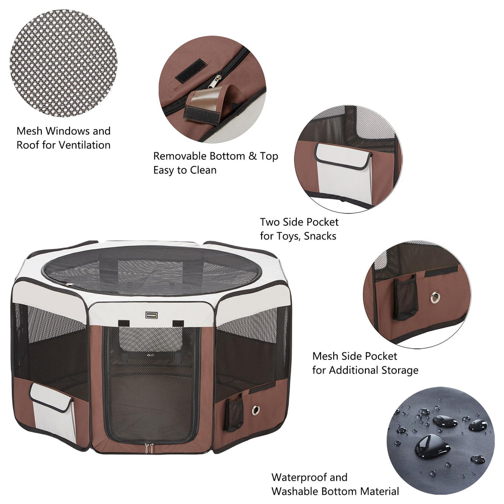 DONORO foldable dog playpen with removable top and bottom for travel