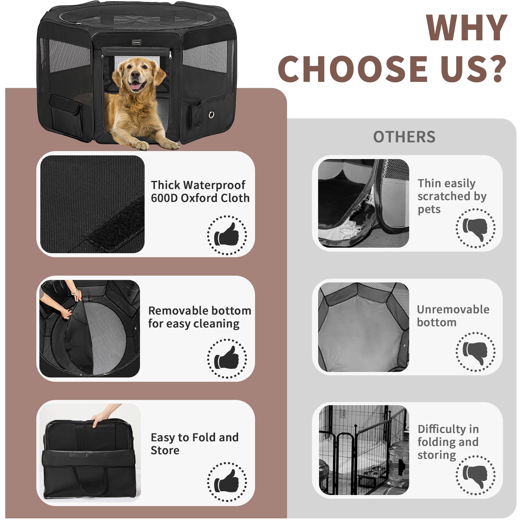 DONORO compact playpen suitable for small pets indoors or outdoors