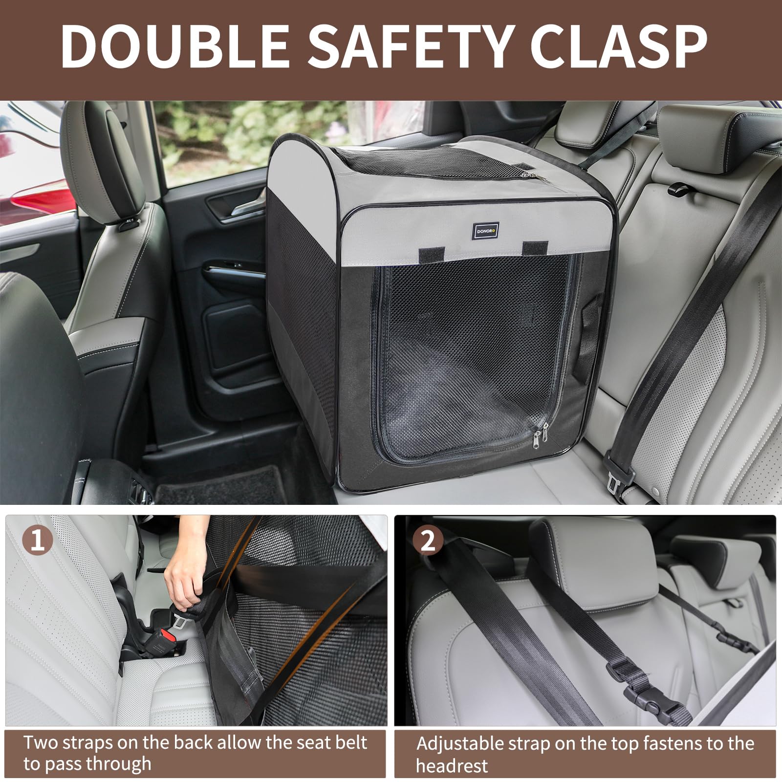 DONORO indoor-outdoor crate ideal for cars, trips, and camping