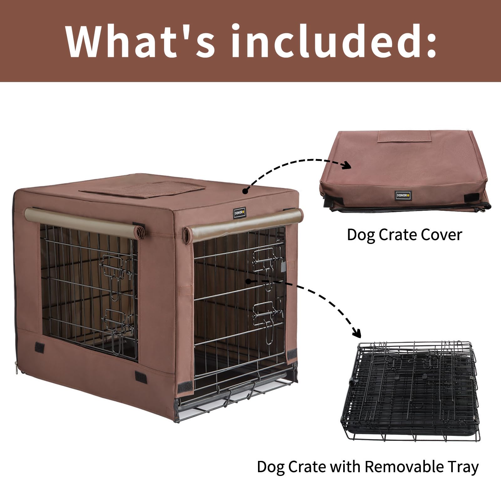 DONORO brown puppy crate cover for privacy and tidiness
