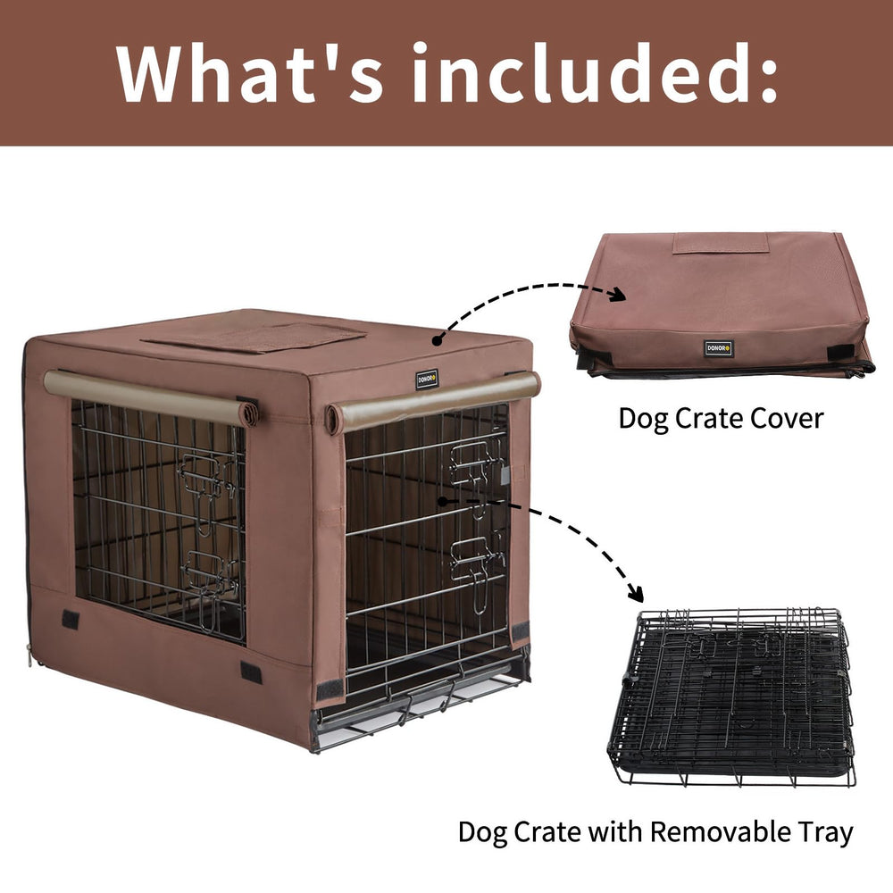 DONORO brown puppy crate cover for privacy and tidiness