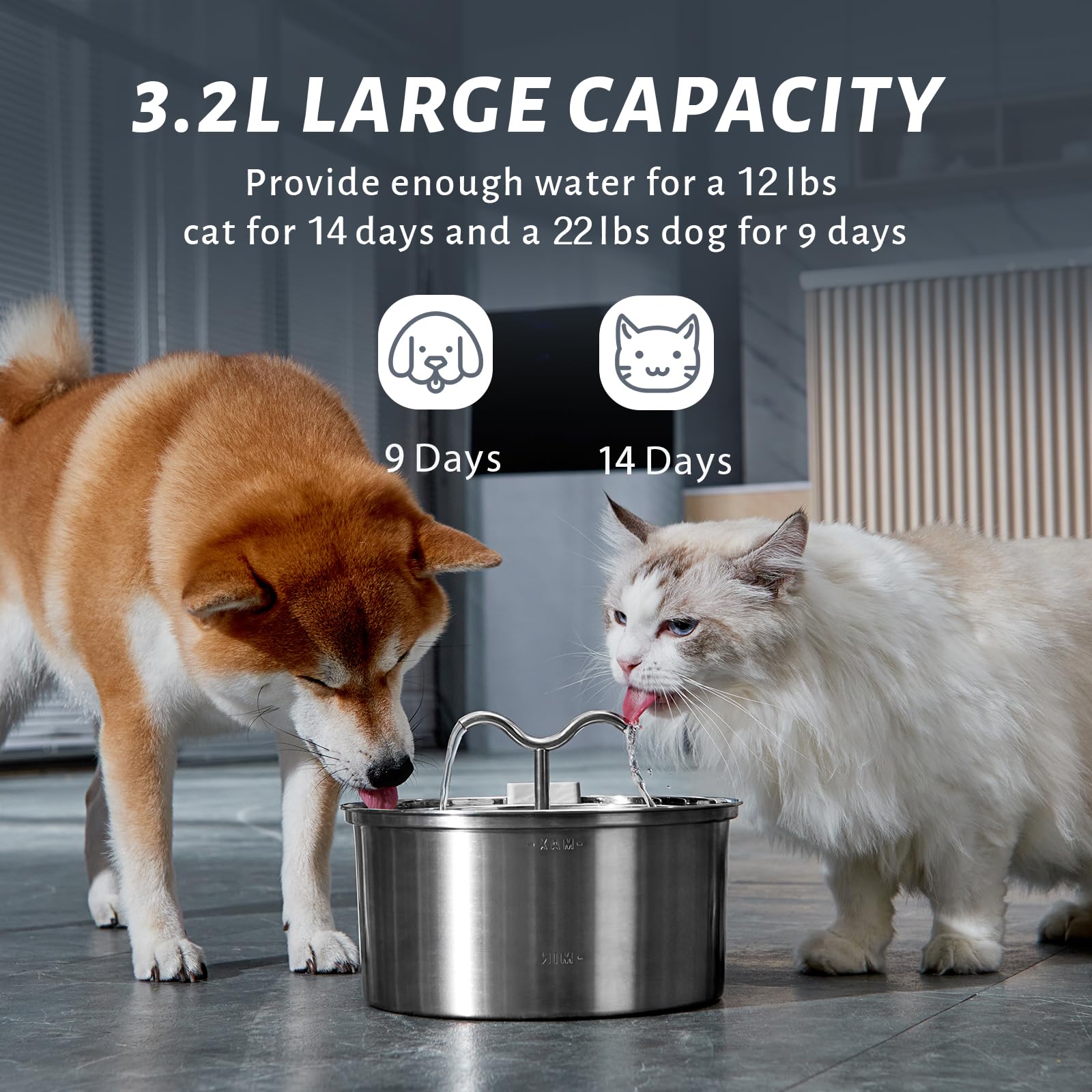 DOOOB cat water fountain spout showcases free-flowing water to encourage drinking.