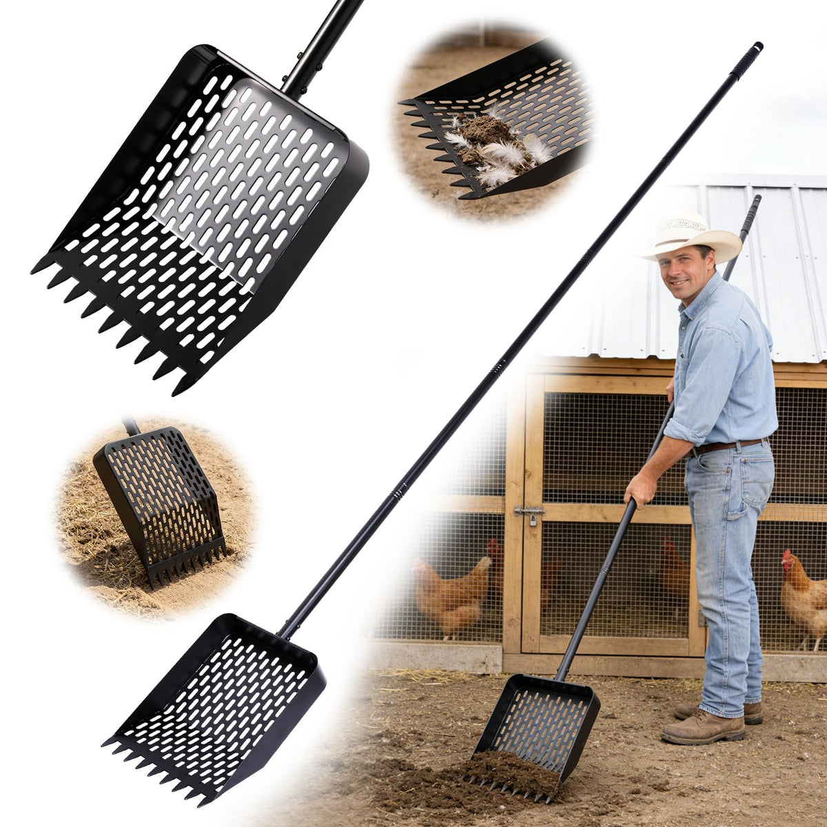 DOODLEBEAN large poop scooper head for fast coop cleanup.