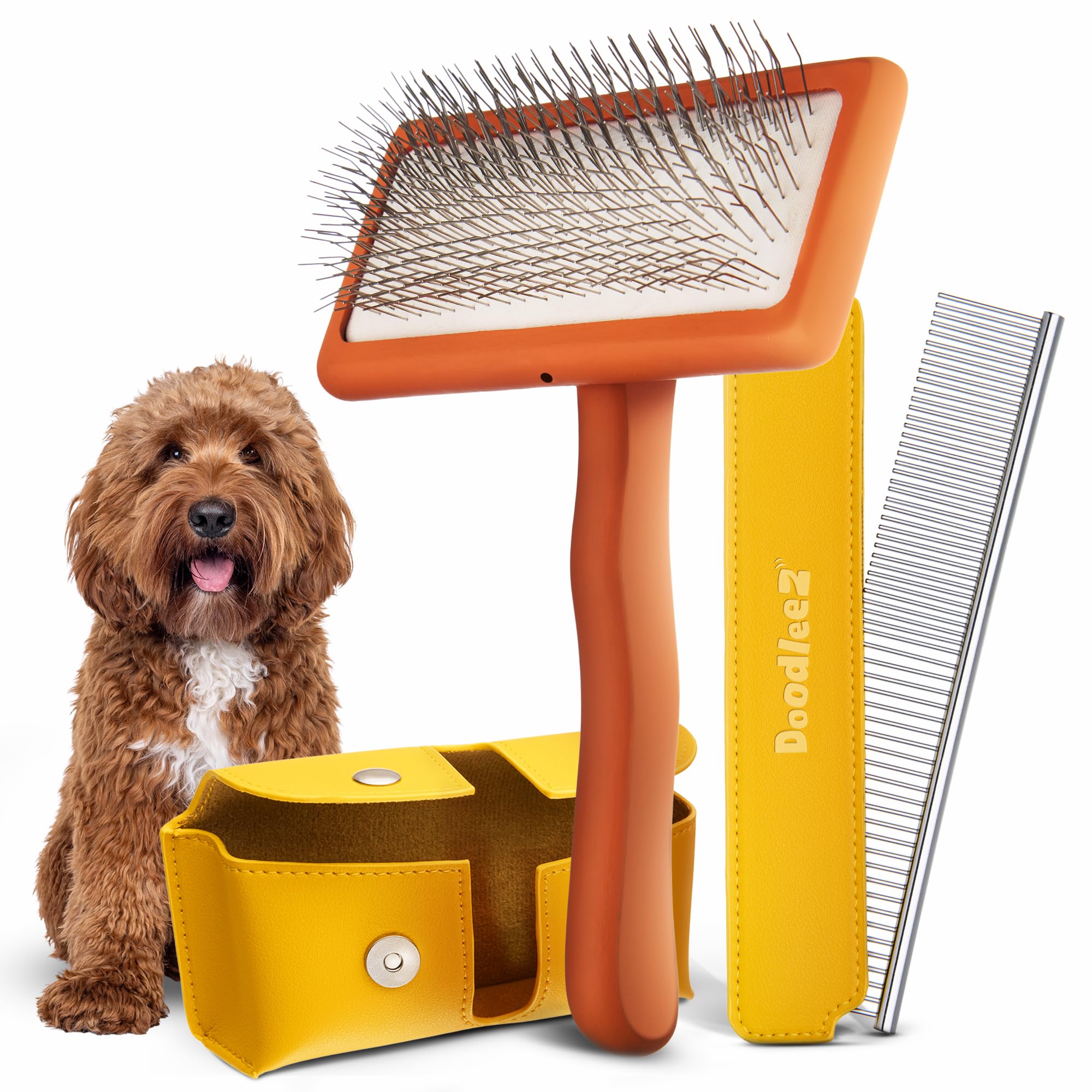 DOODLEEZ slicker brush for doodles glides through fur to reduce mats