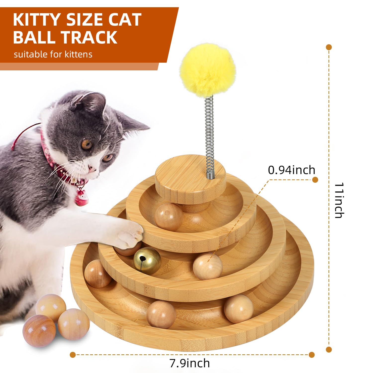 DoogCat 3-level ball tower entices multi-ball fun and motor exercise.