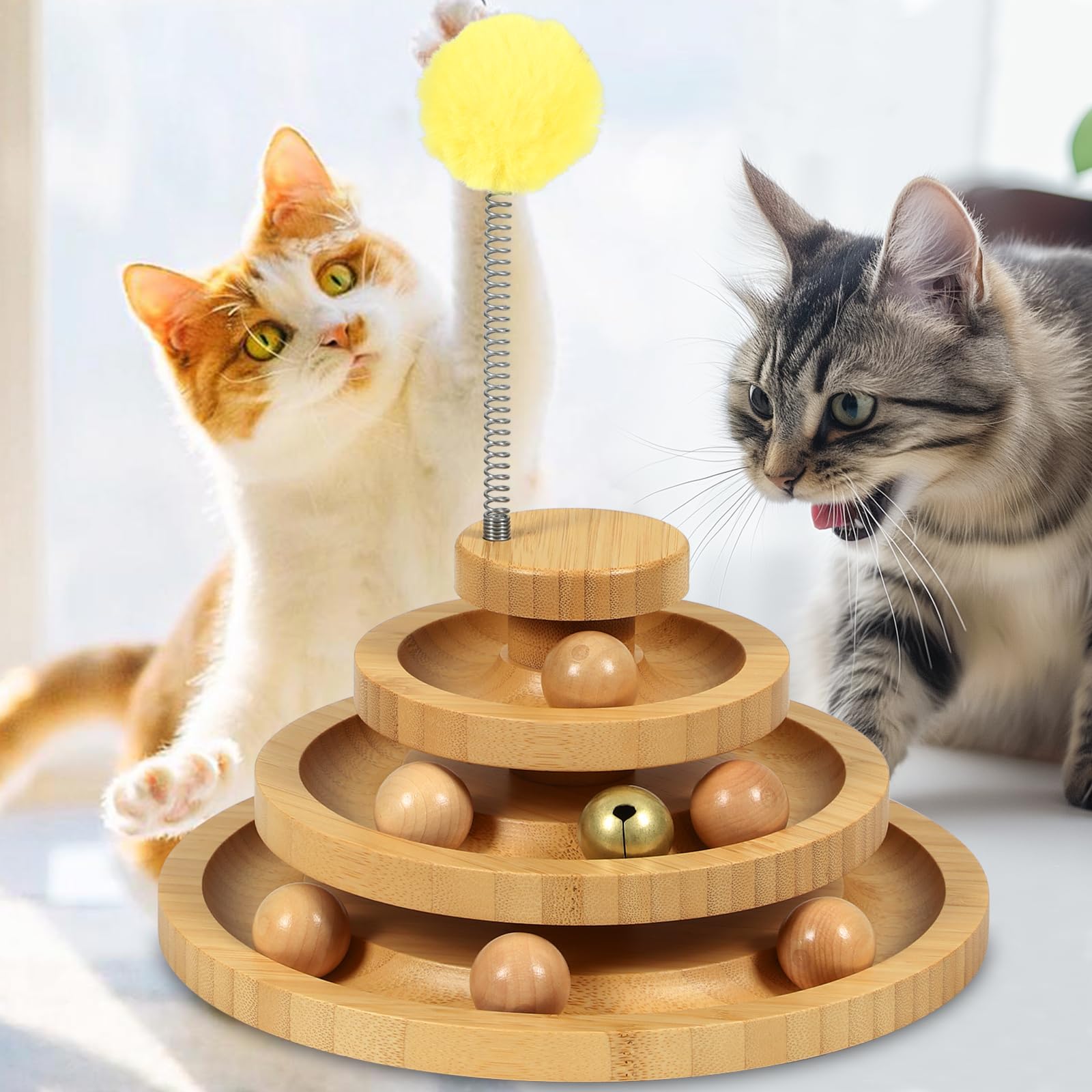 DoogCat cat-ball-track 3-level tower for interactive play and mental stimulation.