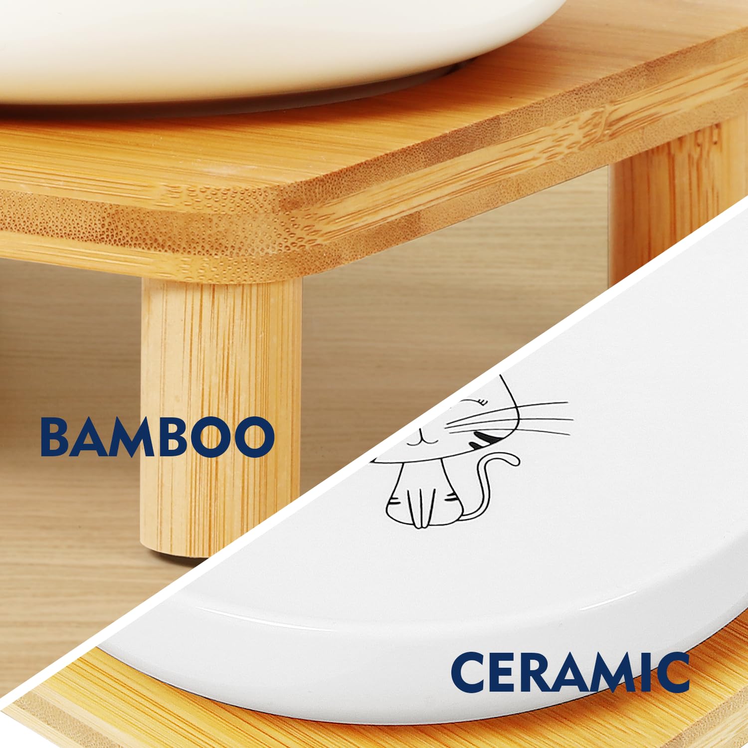 DoogCat bamboo stand that wipes clean with a damp cloth