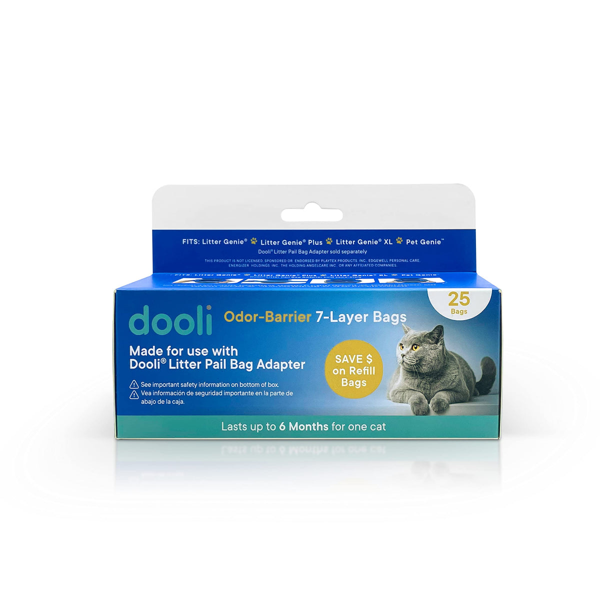 Dooli cat litter pail refills with 7-layer odor barrier for lasting freshness.