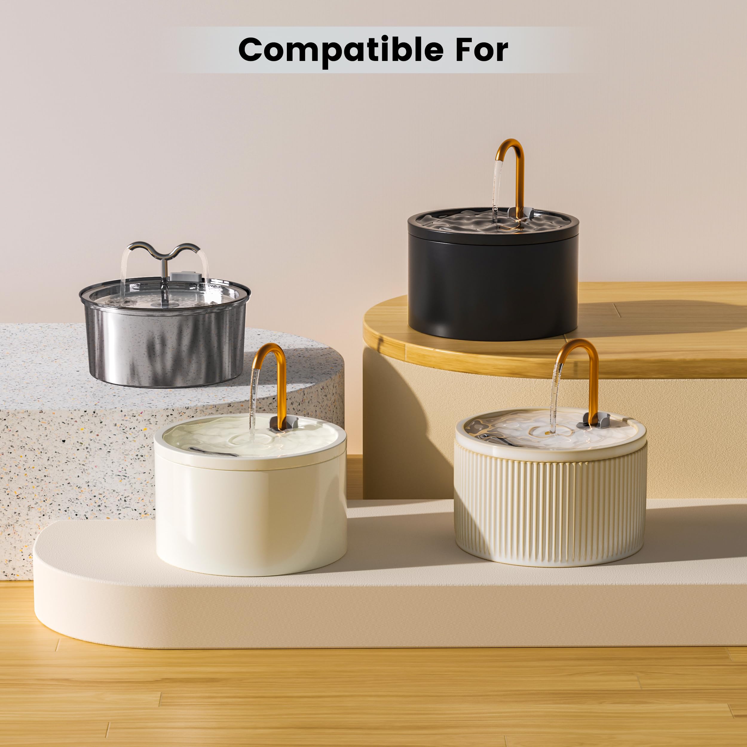 DOOOB Cat Fountain Filter with activated carbon layer reduces odors and improves taste.