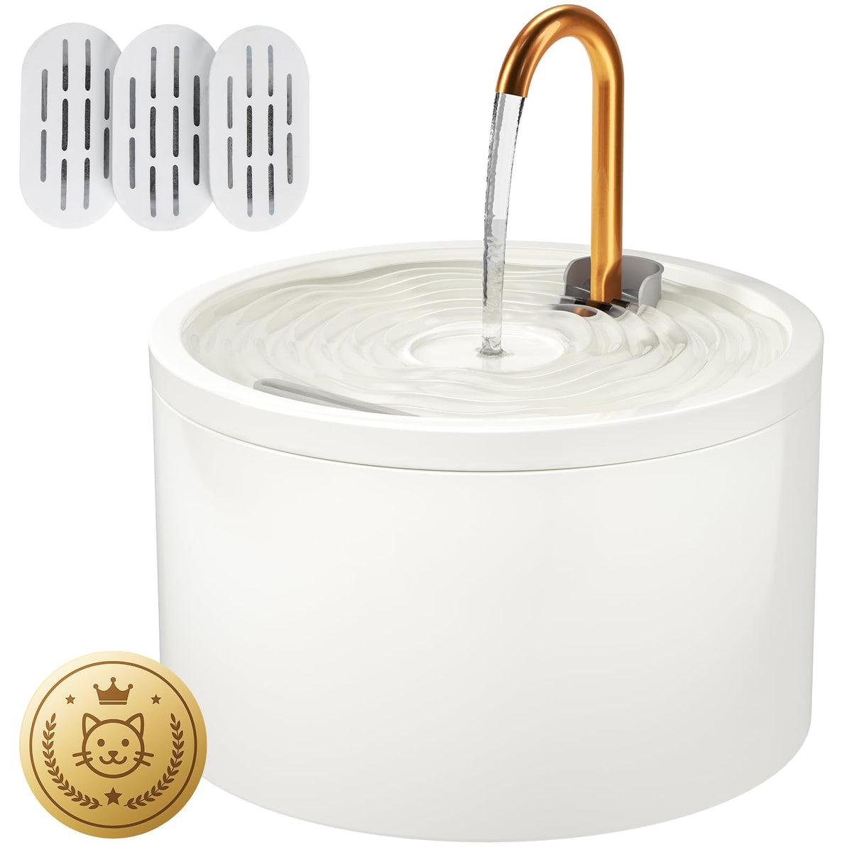 DOOOB ceramic cat fountain front view showing sleek white finish and hydration-ready design