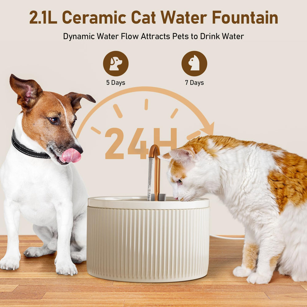 DOOOB beige design showcases a stylish, pet-friendly ceramic fountain.