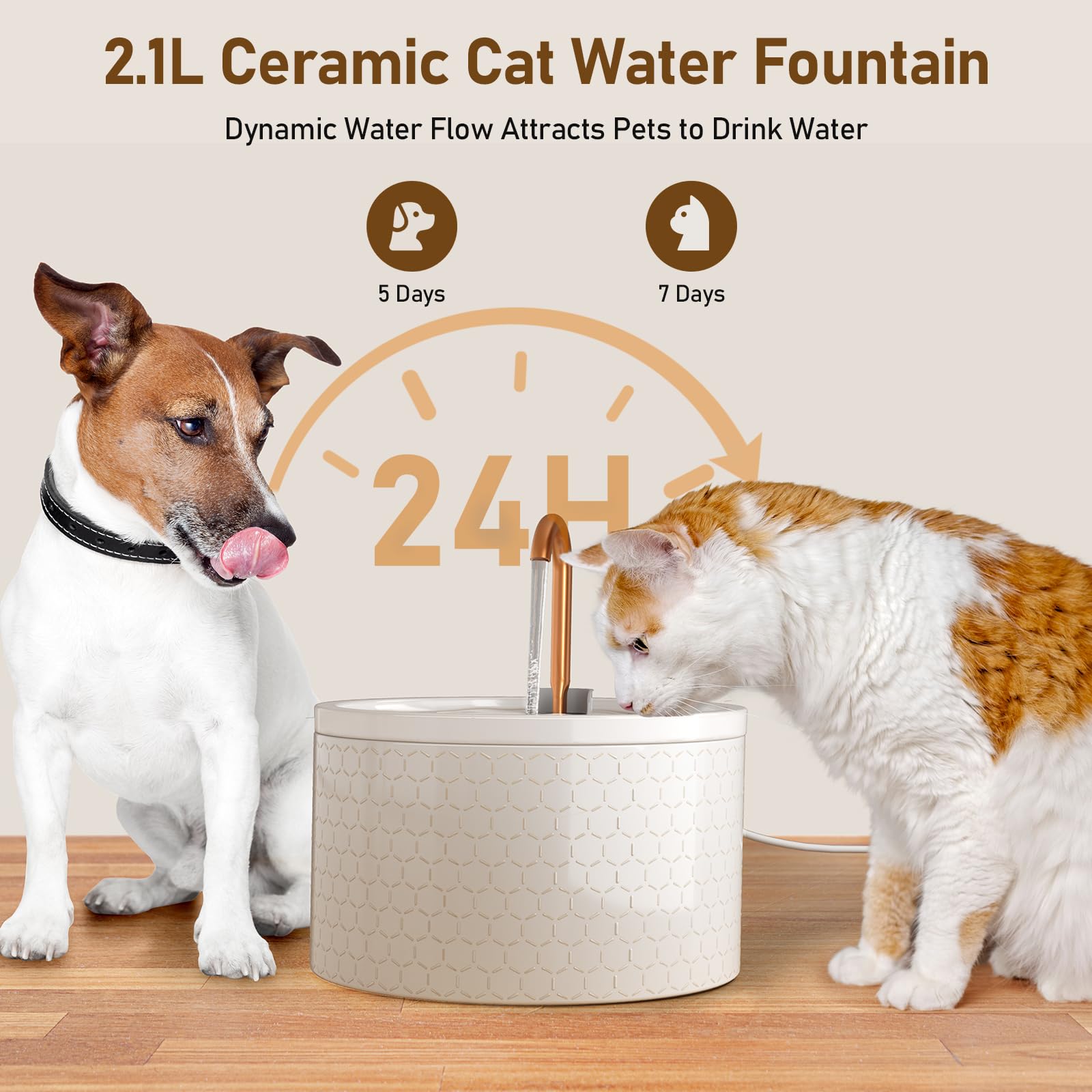 DOOOB ceramic cat fountain water streams and bubble mode in action