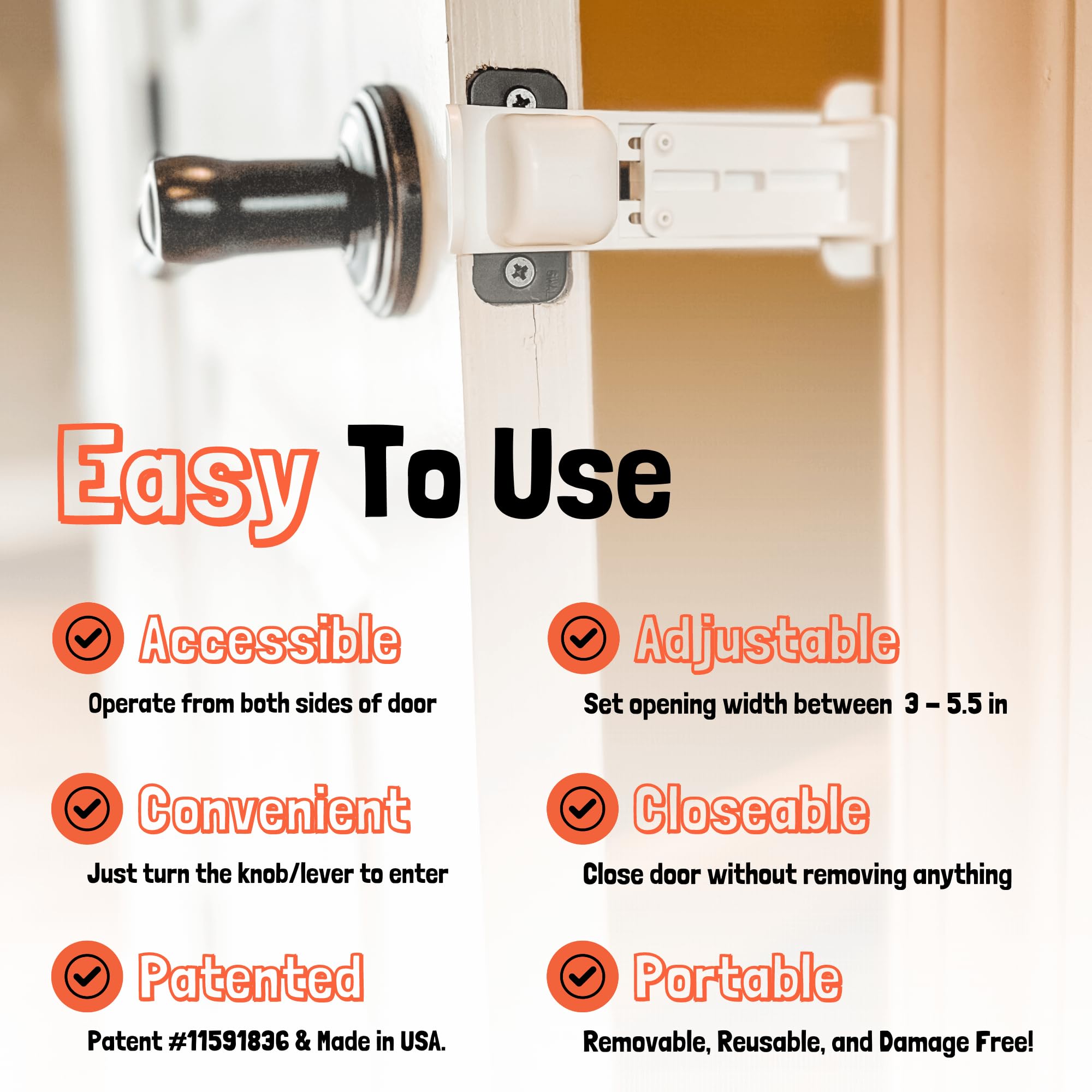 Door Buddy: no latch fiddling; automatic grip holds door propped.