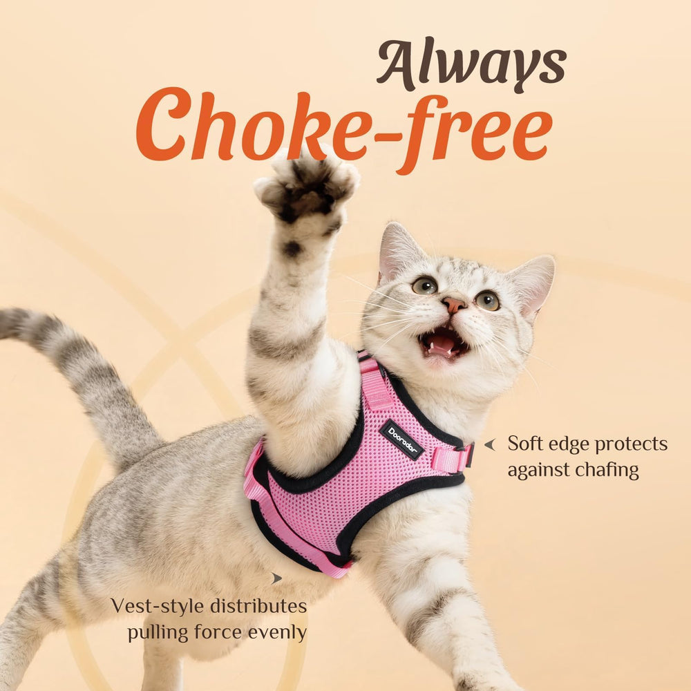 Dooradar cat harness with reflective strips enhances night safety.
