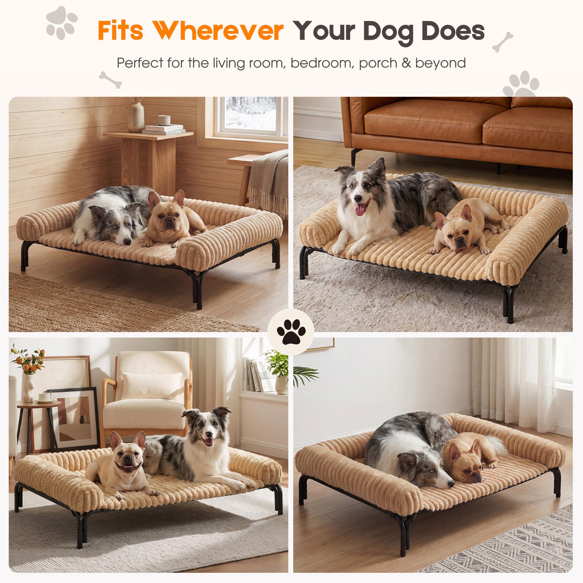 DOPEDIO khaki 43x32 inch bed fits spacious dogs indoors.