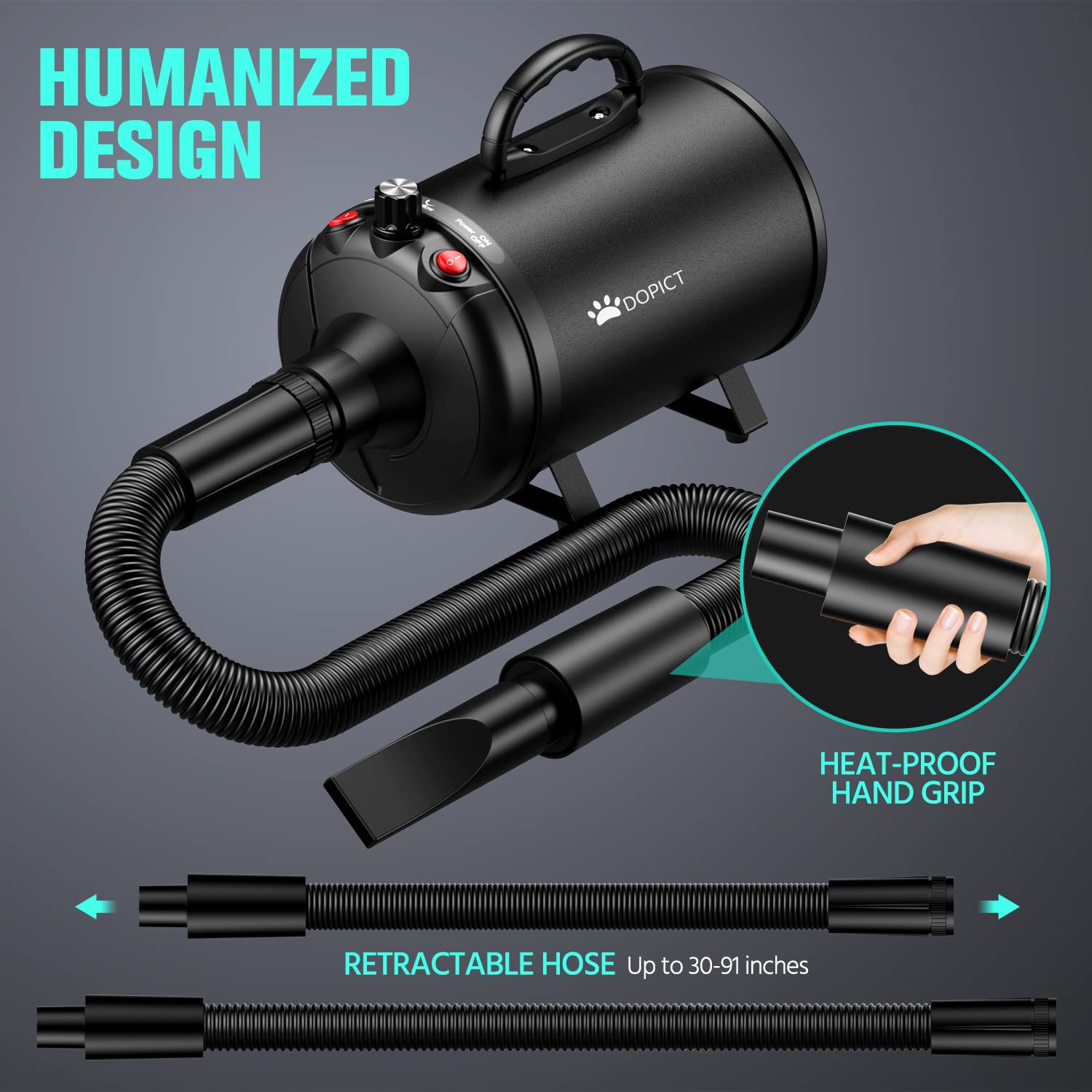 DOPICT pet dryer has a durable, stable, water-repellent base.
