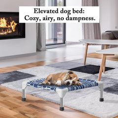 Dopliv elevated dog bed with stainless steel frame provides sturdy support.