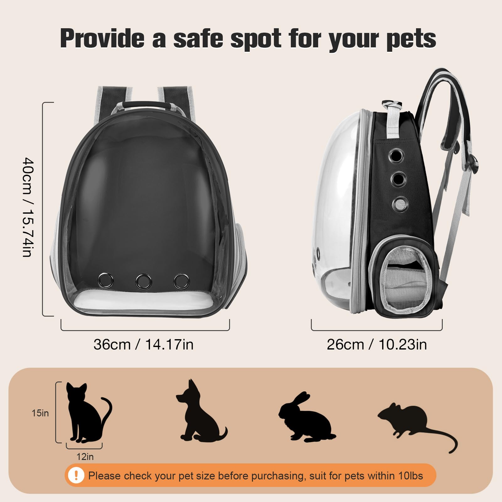 Dorphy carrier backpack shows surroundings through window, helping pets feel safer during outings.