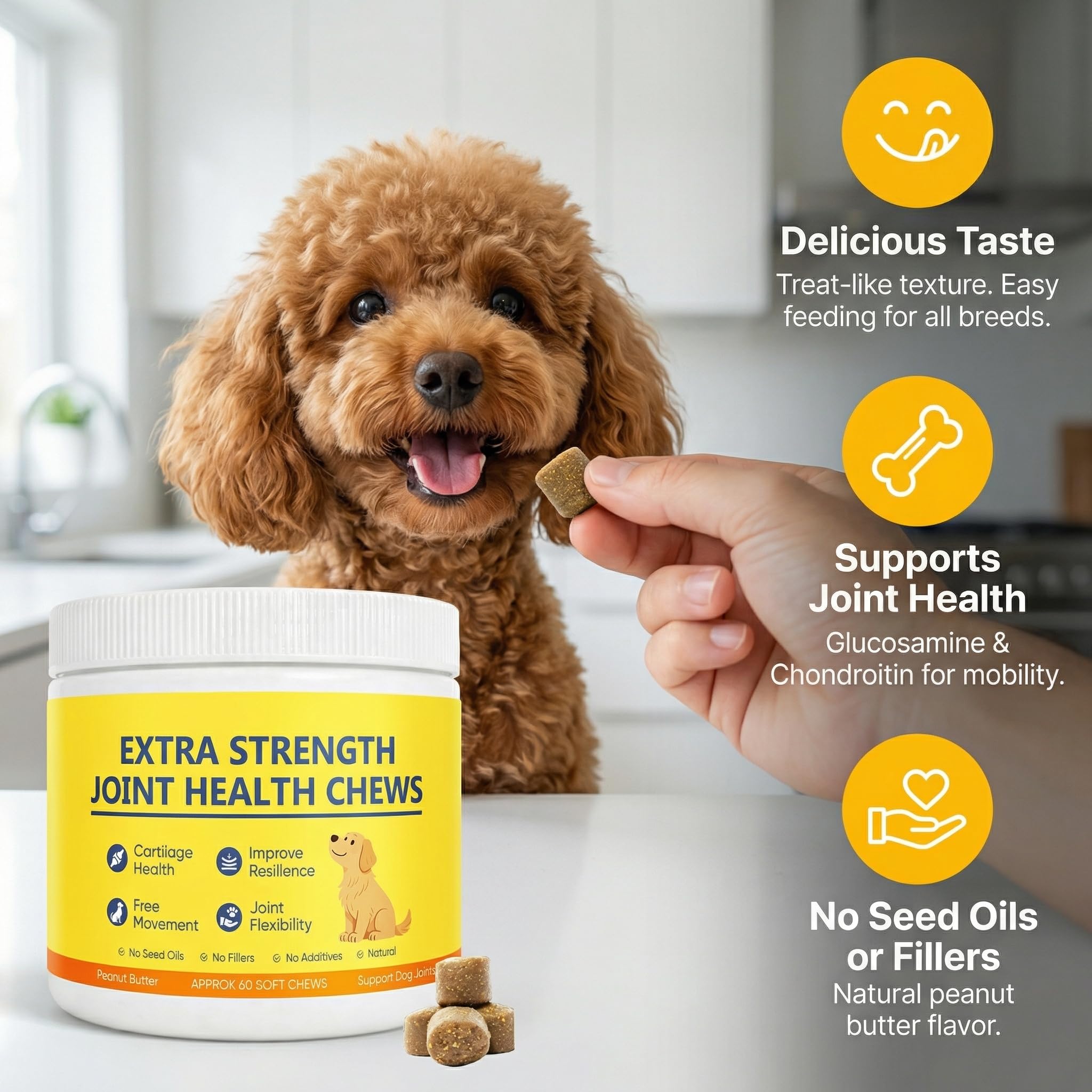 Dotkara joint chews for daily mobility during playtime.
