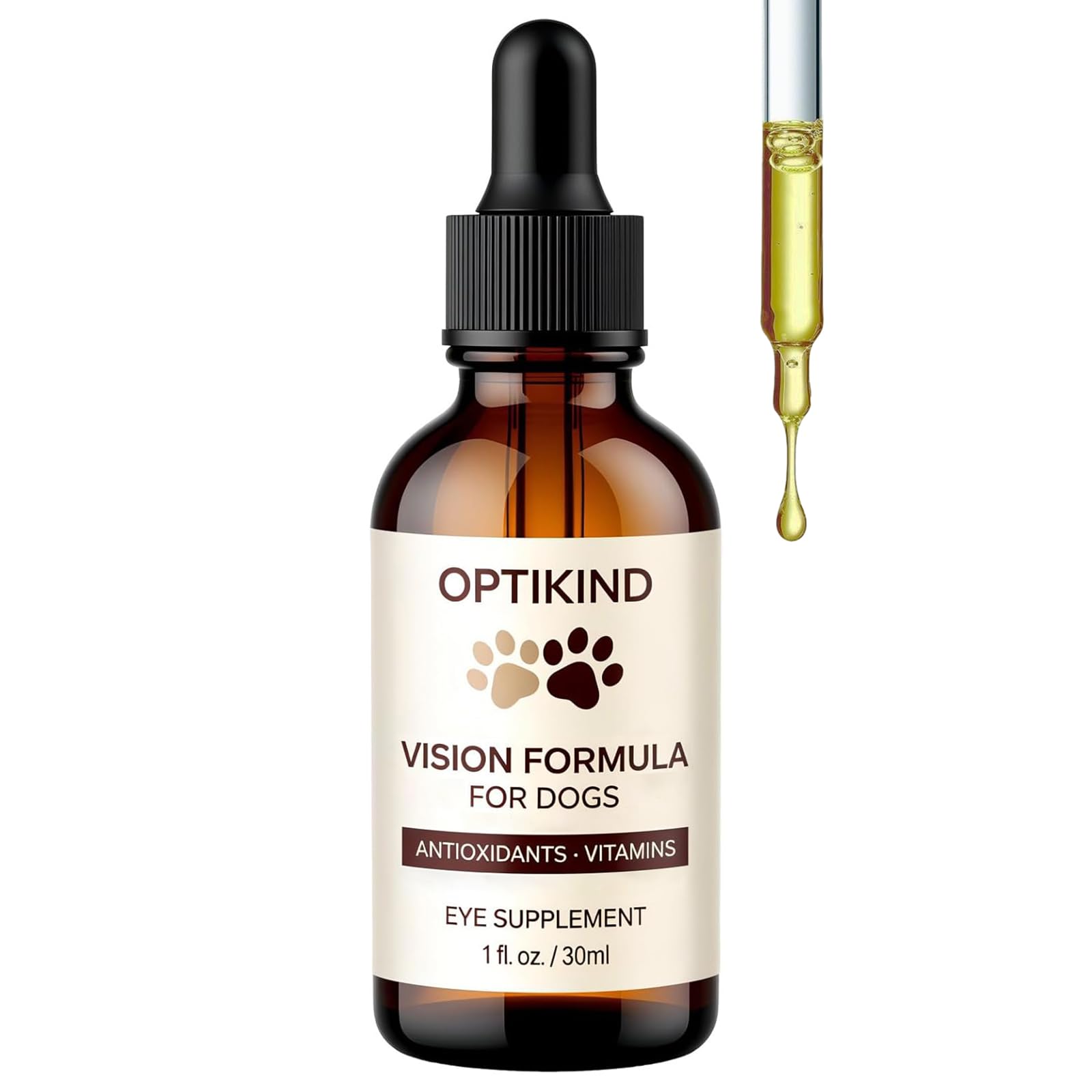 Dotkara Optikind Vision Drops bottle pour shows easy daily administration for dogs.