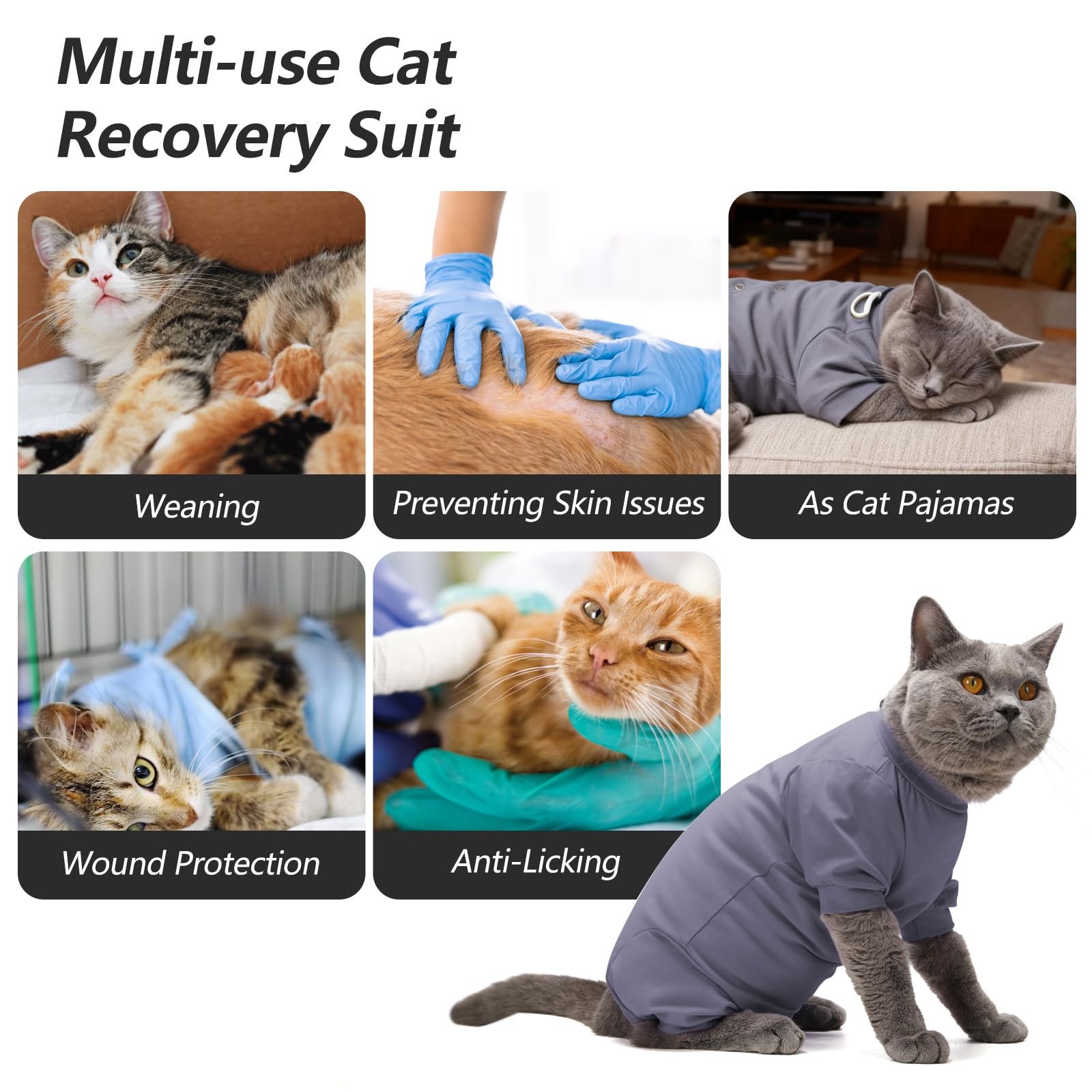 Dotoner cat recovery suit grey M is durable and reusable for extended care.