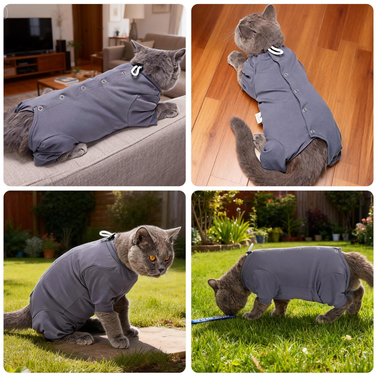 Dotoner grey M suit features easy secure fit with neck adjust and back snaps.