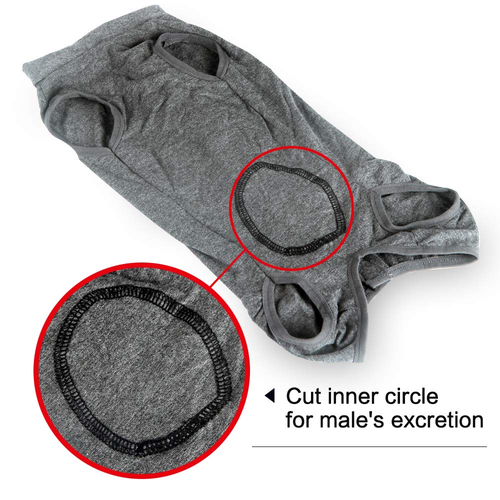Dotoner post-op vest grey XL side view; substitute E-collar for comfort.